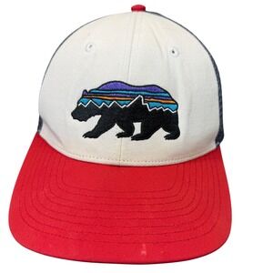 Patagonia P6 Bear Logo Trucker Hat Red White Blue Mesh Adjustable Men's